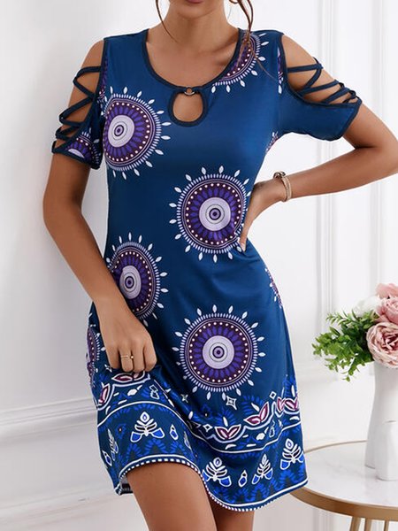 

Elegant Regular Fit Crew Neck Ethnic Dress, Blue, Dresses