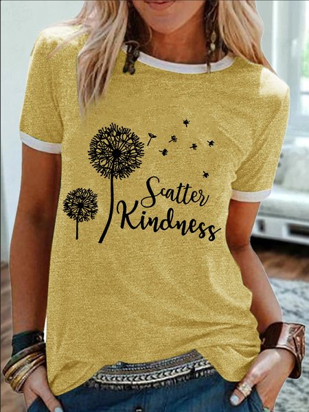 

Women's Scatter Kindness Funny Graphic Printing Cotton-Blend Dandelion Casual Regular Fit T-Shirt, Yellow, T-shirts