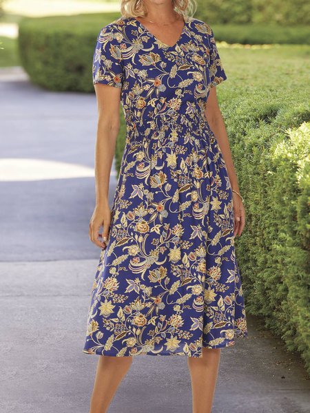 

Stand Collar Loose Casual Floral Dress, Purple, Dresses