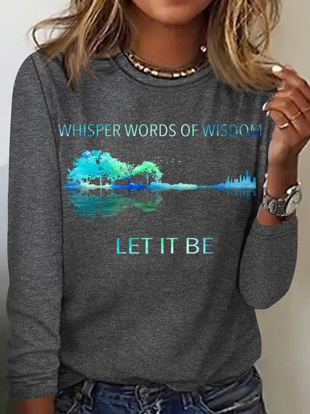 

Women's Let It Be Casual Crew Neck Top, Gray, Long sleeves