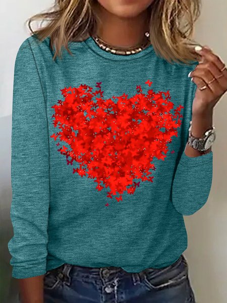 

Women's Butterfly Love Valentine's Day Funny Graphic Printing Casual Regular Fit Cotton-Blend Top, Green, Shirts & Blouses