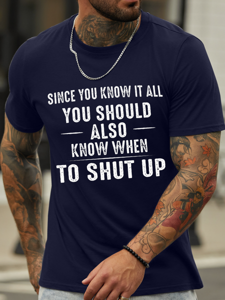 

Men's Funny Word Since You Know It All You Should Also Know When To Shut Up Cotton Casual T-Shirt, Purplish blue, T-shirts