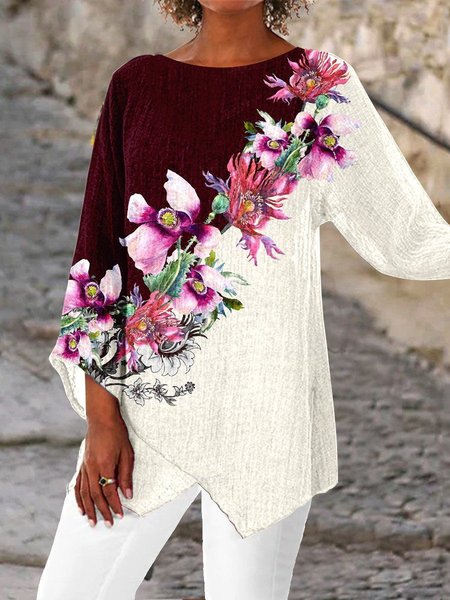 

Floral Crew Neck Regular Fit Casual Top, Multicolor, Shirts & Blouses