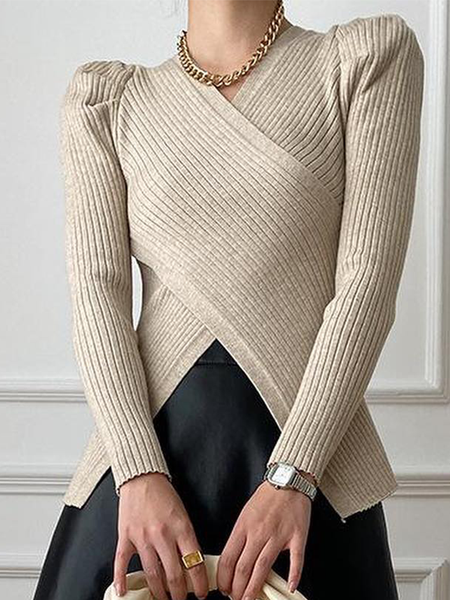 

Plain V Neck Elegant Regular Fit Top, Apricot, Blouses and Shirts