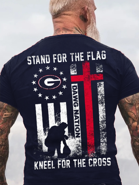 

Men's Stand For The Flag Kneel For The Cross T-Shirt, Dark blue, T-shirts
