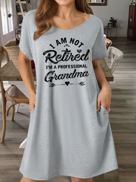 

Women's Funny I'm Not Retired I'm A Professional Grandma Casual V Neck Loose Dress, Gray, Dresses