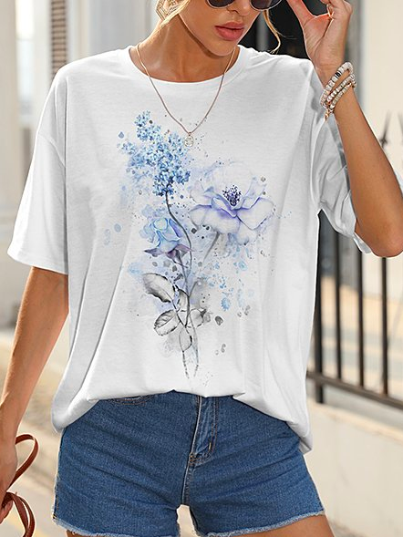 

Butterfly Boho Loose Crew Neck T-Shirt, White, T-Shirts