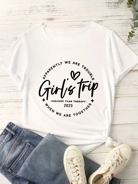 

Women's Funny Girls Trip 2023 Cheaper Than Therapy Casual Text Letters Crew Neck T-Shirt, White, T-shirts