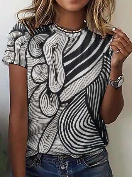 

Lilicloth X Mur Mur Style Simple Geometric Print T-Shirt, Black-white, T-shirts