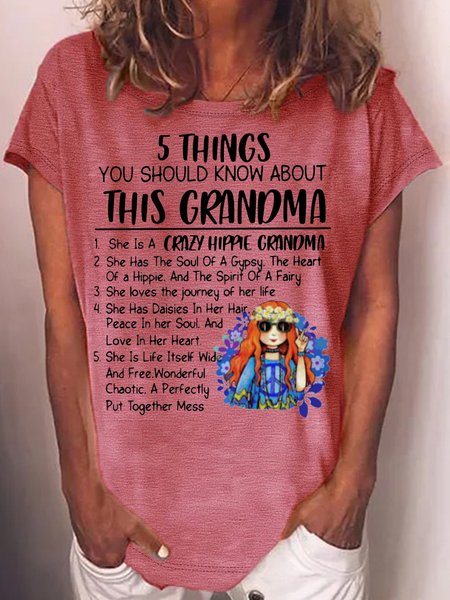 

Women's 5 Thing You Shoud Konw This About Grandma Casual Letters T-Shirt, Red, T-shirts