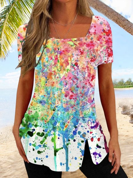 

Color Block Boho Square Neck Top, Multicolor, Shirts & Blouses