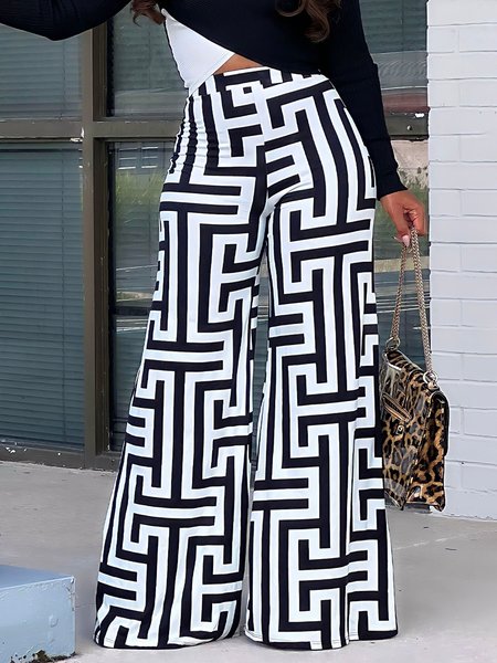 

Geometric Urban Regular Fit Fashion Pants, Black-white, Pants