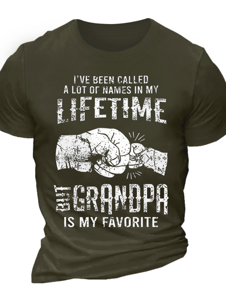 

Men's Word I've Been Called A Lot Of Names In My Life Time But Grandpa Is My Favorite Crew Neck T-Shirt, Green, T-shirts