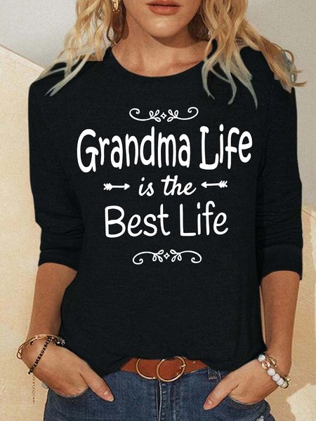 

Women’s Grandma Life Is The Best Life Loose Casual Polyester Cotton Top, Black, Long sleeves