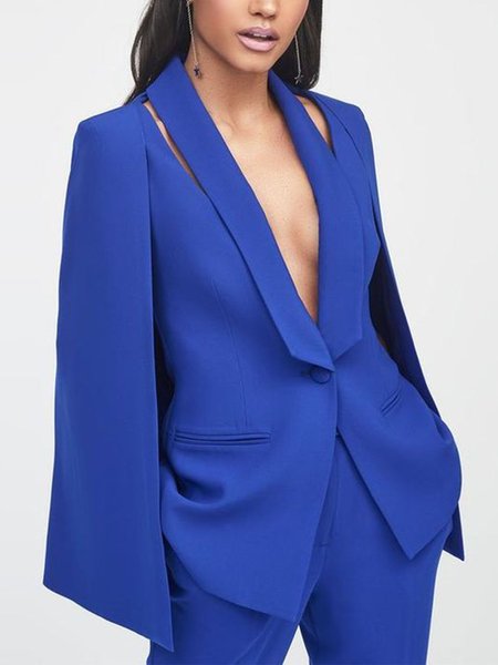 

Shawl Collar Plain Elegant Regular Fit Blazer, Blue, Blazers