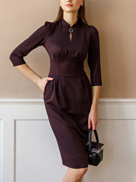 

Elegant Plain Regular Fit Dress, As picture, Midi Dresses