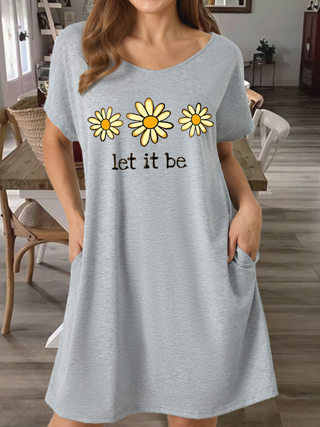 

Women's Daisy Let It Be V Neck Casual Text Letters Dress, Gray, Dresses