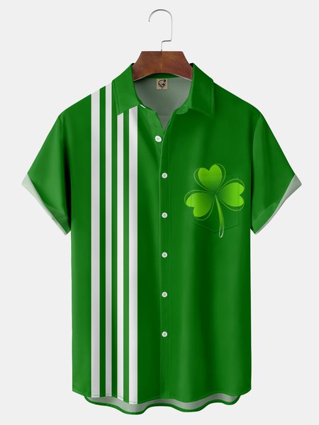 

St. Patrick's Day Chest Pocket Short Sleeve Casual Shirt, Green, Men Shirts