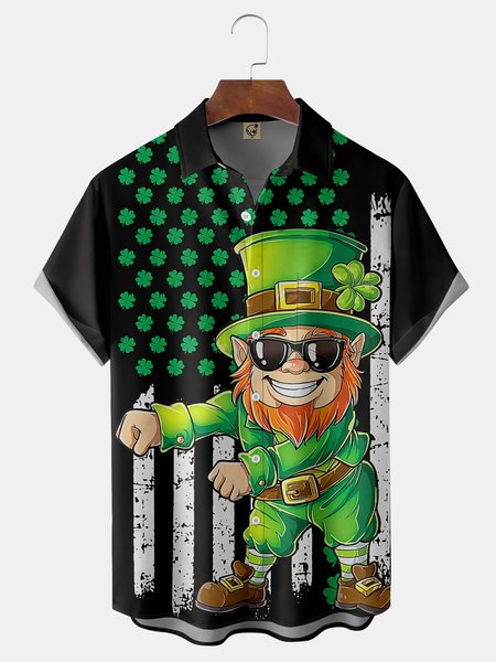

St. Patrick's Day Chest Pocket Short Sleeve Casual Shirt, Black, Men Shirts