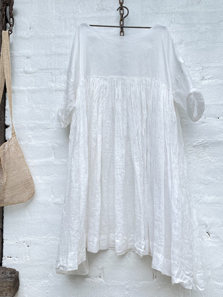 

Cotton And Linen Casual Plain Crew Neck Dress, White, Dresses