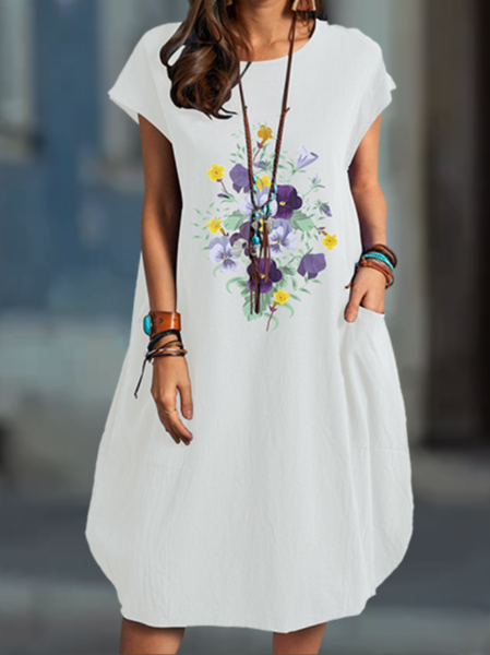 

Crew Neck Casual Dress, White-gray, Dresses