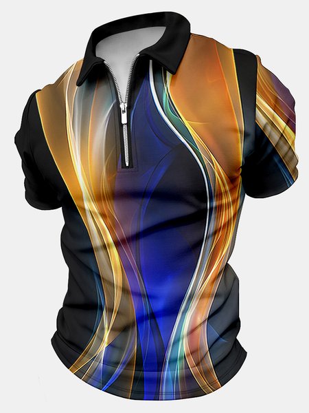 

Men's Business Abstract Art Colorful Aurora Printing Casual Regular Fit Polo Collar Polo Shirt, As picture, T-shirts