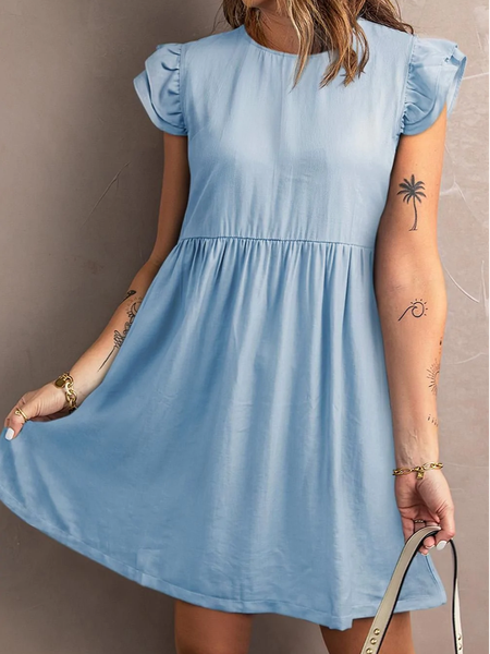 

Casual Loose Crew Neck Plain Dress, Blue, Dresses
