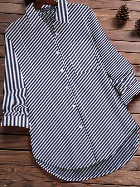 

Casual Cotton-Blend Regular Fit Shawl Collar Blouse, Blue, Blouses & Shirts