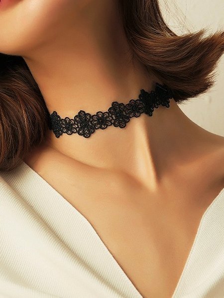 

Everyday Openwork Lace Floral Necklace Choker Banquet Party Elegant Jewelry, Black, Necklaces