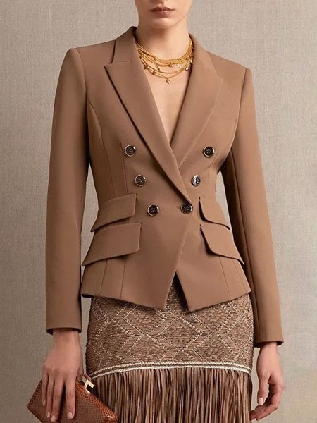 

Lapel Collar Plain Regular Fit Elegant Blazer, Brown, Blazers