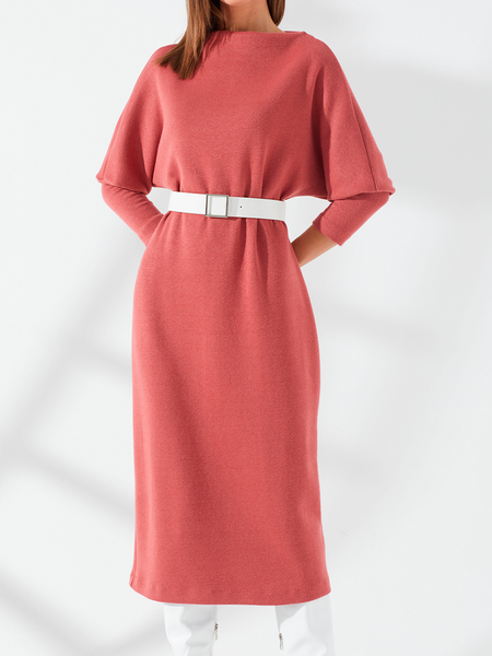 

Plain Wool/Knitting Elegant Dress, Red, Midi Dresses