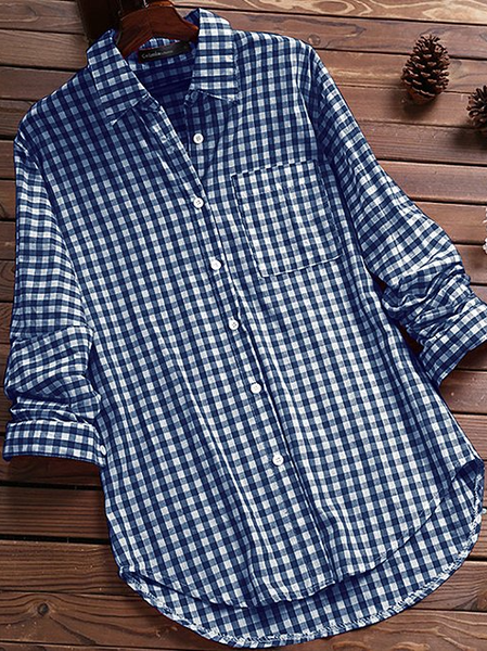 

Casual Loose Plaid Shawl Collar Blouse, Blue, Blouses & Shirts