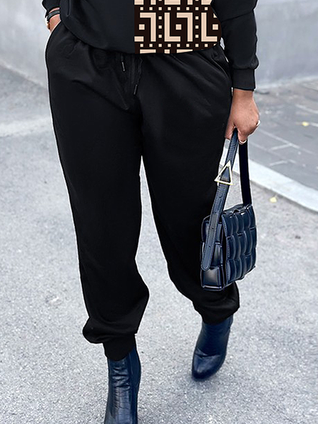 

Micro-Elasticity Plain Casual Casual Long Pants, Black, Pants