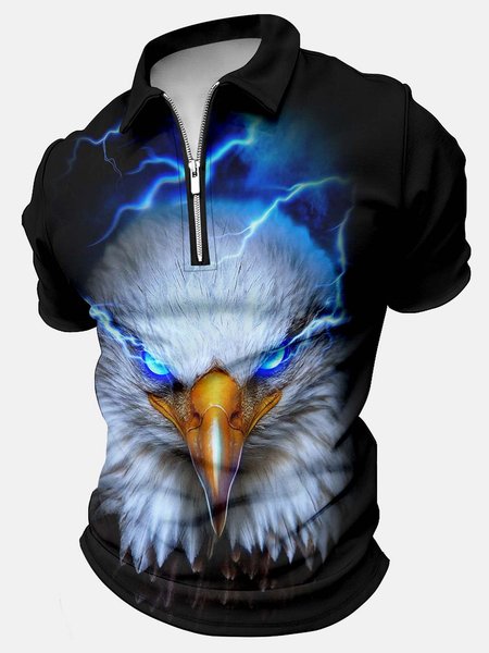 

Men’s Eagle Pattern Polo Collar Animal Casual Polo Shirt, As picture, T-shirts