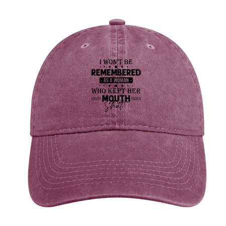 

I won't be remembered as a woman Adjustable Denim Hat, Red, Women's Hats