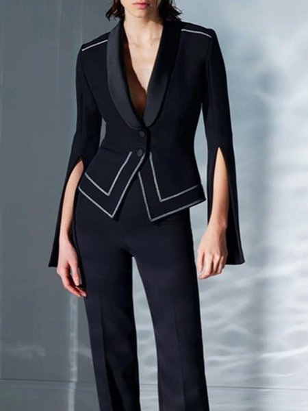 

Regular Fit Elegant Plain Long Sleeve Blazer, Black, Blazers