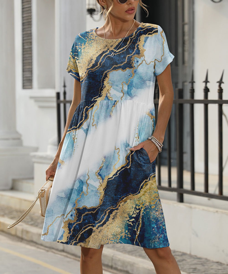 

Loose Crew Neck Ombre Boho Dress, Multicolor, Dresses