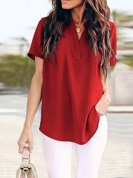 

Plain Casual V Neck Loose Top, Red, Shirts & Blouses