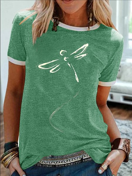 

Women's Funny Dragonfly Art Graphic Printing Casual Text Letters Crew Neck T-Shirt, Green, T-shirts