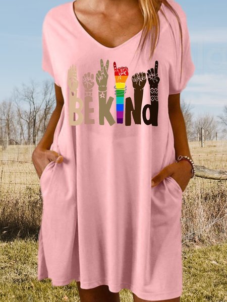 

Women's Be Kind Print Casual Crew Neck Dress, Pink, Dresses