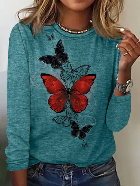 Women's Fashion Butterfly Graphic Printing Casual Regular Fit Top