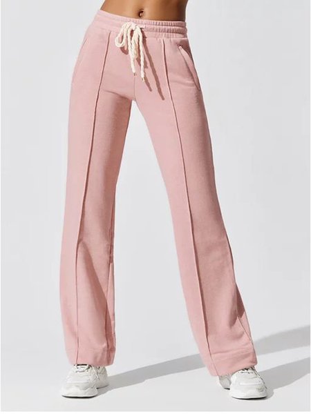 

Loose Drawstring Casual Plain Sweatpants, Pink, Pants