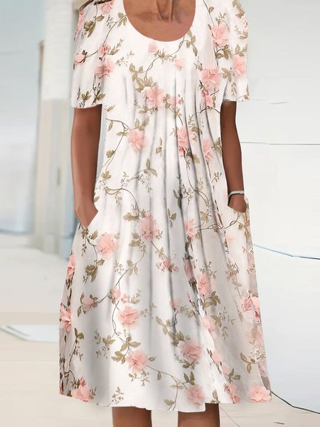 

Floral Regular Fit Crew Neck Casual Dress, Multicolor, Dresses