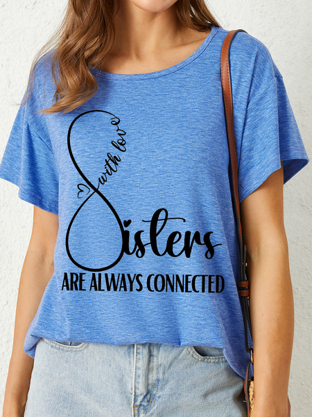 

Women's Sisters are Always Connected with love Text Letters Casual T-Shirt, Blue, T-shirts