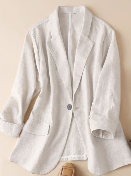 

Casual Plain Lapel Collar Linen Blazer, Khaki, Blazers