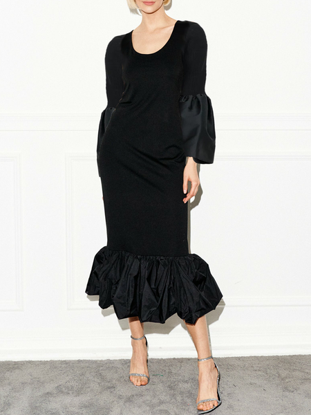 

Elegant Regular Fit Crew Neck Wedding Party Dress, Black, Maxi Dresses