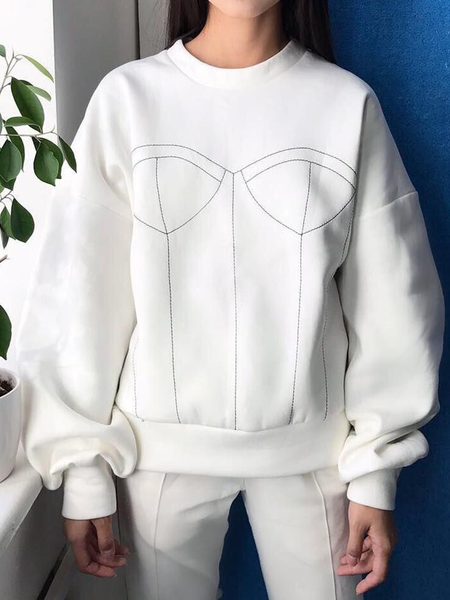 

Elegant Geometric Regular Fit Crew Neck Sweatshirt, White, Hoodies and Sweatshirts