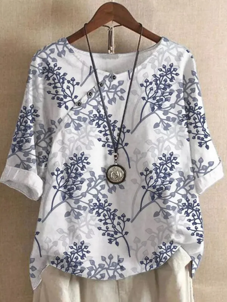 

Plants Asymmetrical Collar Casual Loose Blouse, White, Shirts & Blouses