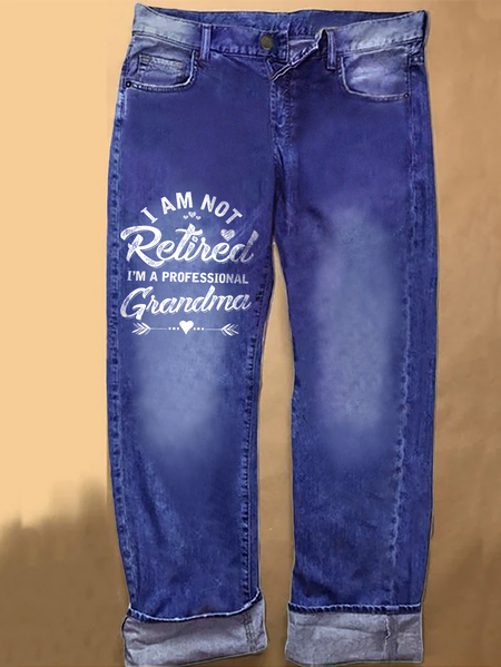 

Funny Women I Am Not Retired I Am A Professional Grandma Casual Loose Daisy Jeans, Blue, Jeans