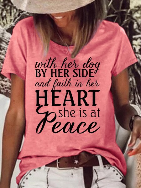 

Women's With Her Dog Faith Casual T-Shirt, Pink, T-shirts